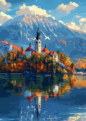 Slovenia Lake Pixel Art