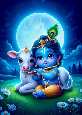 little Krishna with calf