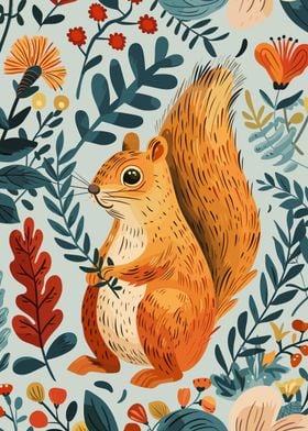 Squirrel Retro Floral