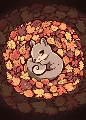 Squirrel on Autumn Leaves