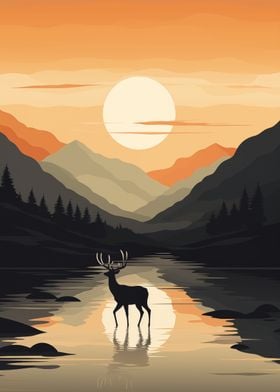 Deer on a lake Nature art