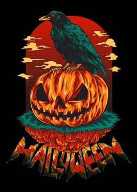 Halloween Pumpkin Crow