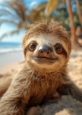 Sloth happy at the beach