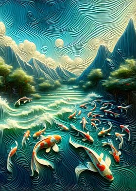 Koi Fish Pond Mountains