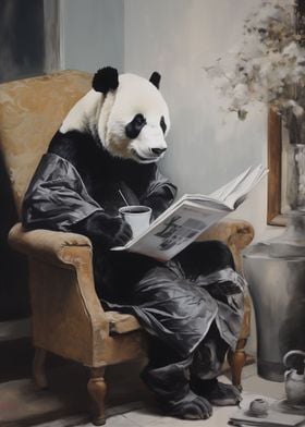 Panda reading a newspaper