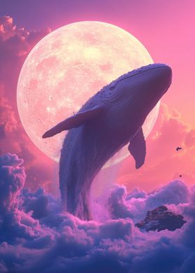 Whale Floating In Pink Sky