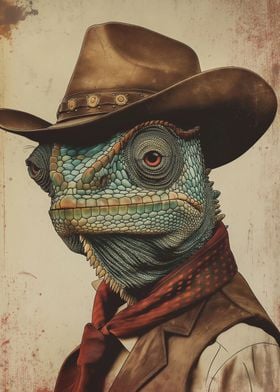 Cowboy Lizard Animal Art