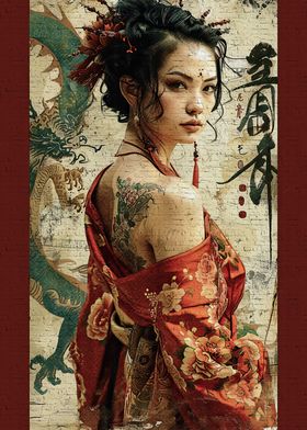 Retro geisha dragon