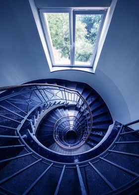 Blue spiral staircase