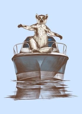 Lemur on a Boat Yacht