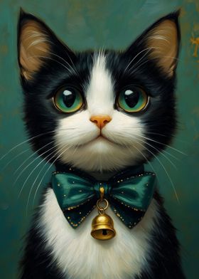 Cute Tuxedo Cat Painting