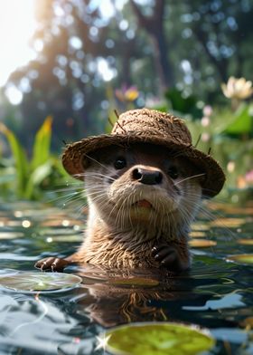 Otter with straw hat