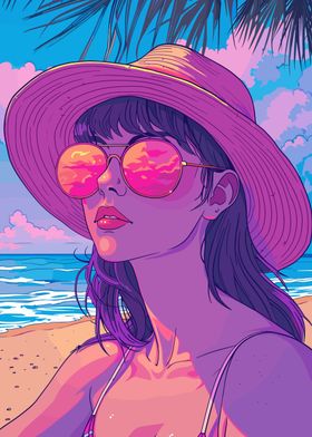 Girl Beach Lofi Pink Retro