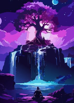 Purple Waterfall Landscape