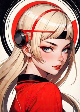 Blonde Anime Girl with Headphones