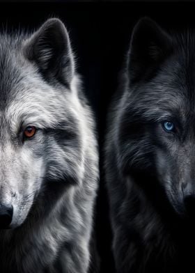 white wolf and black wolf