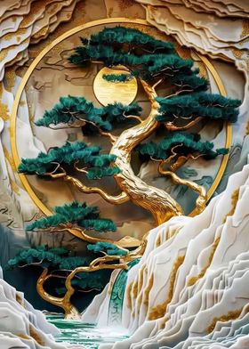 Golden Bonsai Wall Art