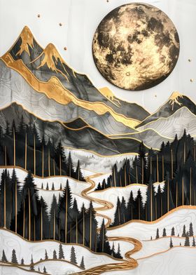 3D Moon Over Mountains