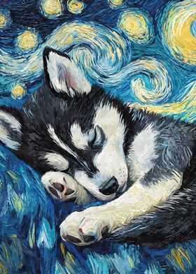 Husky Puppy Starry Night