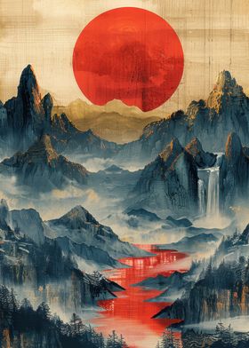 Red Sun Mountain Landscape