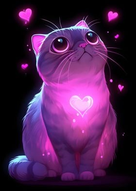 Cute Cat with Glowing Heart