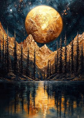 Golden Planet Over a Lake