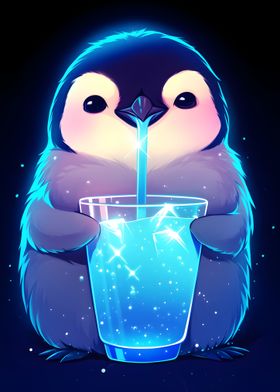 Cute Penguin Drinking