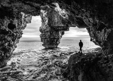 Cave sea black and white