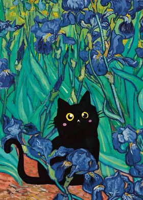 Cat In Irises