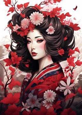 Red Flower Blossom Geisha