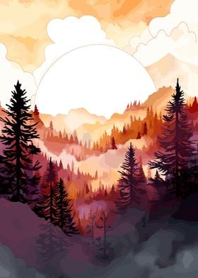 Mountains Trees Sunset