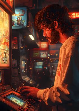 Man Playing Arcade Game