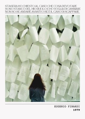 Woman Facing Wall of Papers