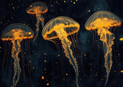 Golden Jellyfish in the Deep