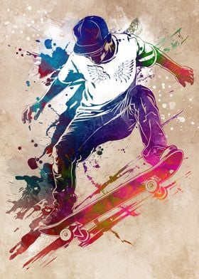 Skateboarder Watercolor Art