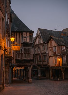 Dinan Medieval Street at Dusk -  Brittany, France