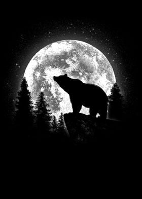 Bear Silhouette Under Full Moon