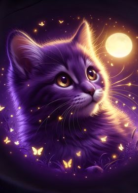 Purple Cat with Butterflies