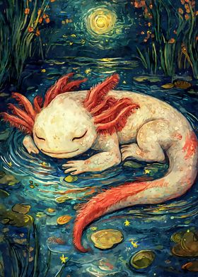 Axolotl Sleeping Starry Night