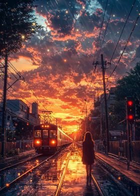 japanese train in sunset