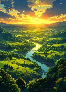 Serene River Valley Sunset