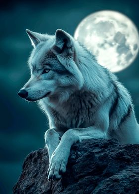 Wolf Under Full Moon