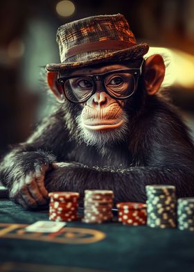 Chef Monkey Playing Poker