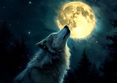 Wolf Howling at the Moon