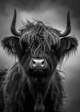 Black& White Highland Cow Portrait Photo