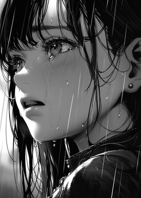 Anime Girl Crying in Rain