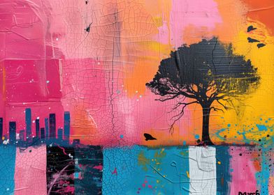 Abstract Tree Cityscape Painting