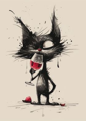 Black Cat With Red Wine