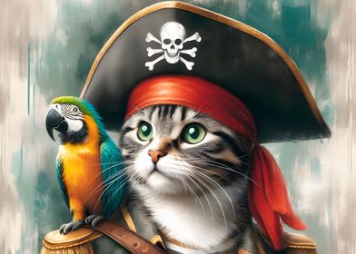 Pirate Cat with Parrot