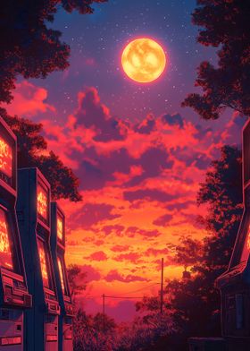 Retro Sunset with Arcade Machines